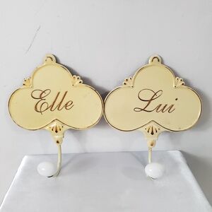 Vintage Cottage Farmhouse Lui & Elle Porcelain Towel Hooks Wall Mount